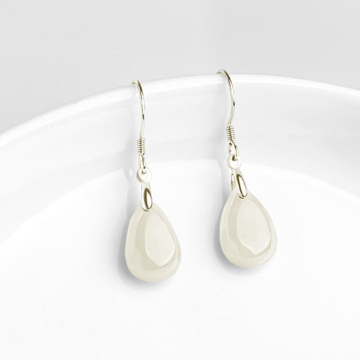 Buddha Stones 925 Sterling Silver Jade Water Drop Pattern Luck Prosperity Dangle Earrings - image 4