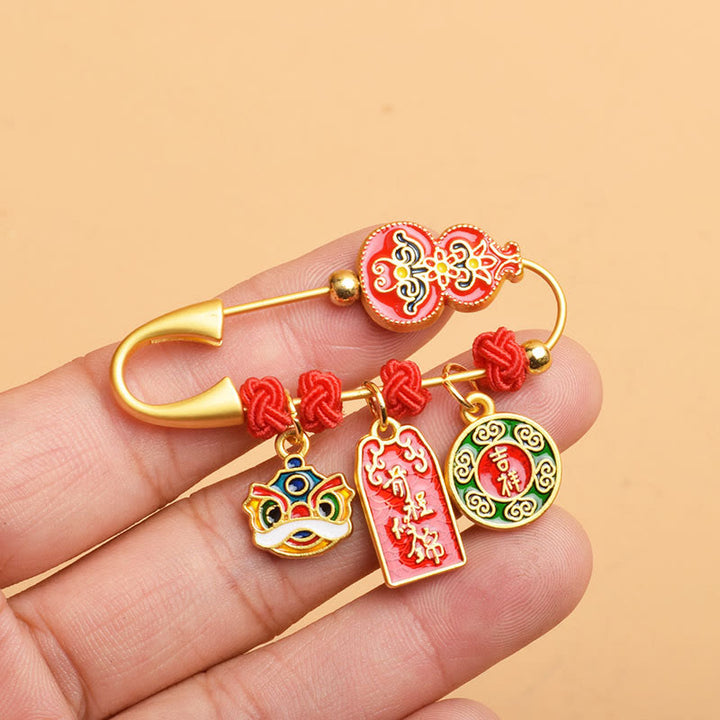 Buddha Stones Gourd Dancing Lion Fu Character Safe And Well Blessing Brooch - Gourd Prospect Full Fortune - image 3