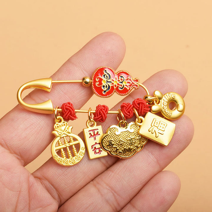 Buddha Stones Gourd Dancing Lion Fu Character Safe And Well Blessing Brooch - Gourd Lucky Bag - image 4