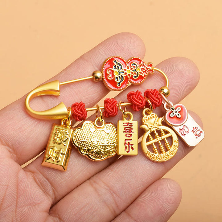 Buddha Stones Gourd Dancing Lion Fu Character Safe And Well Blessing Brooch - Gourd Persimmon Abacus - image 5