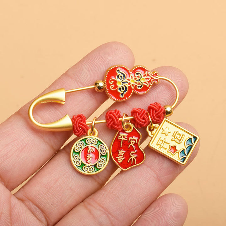 Buddha Stones Gourd Dancing Lion Fu Character Safe And Well Blessing Brooch - Gourd Good Luck - image 6