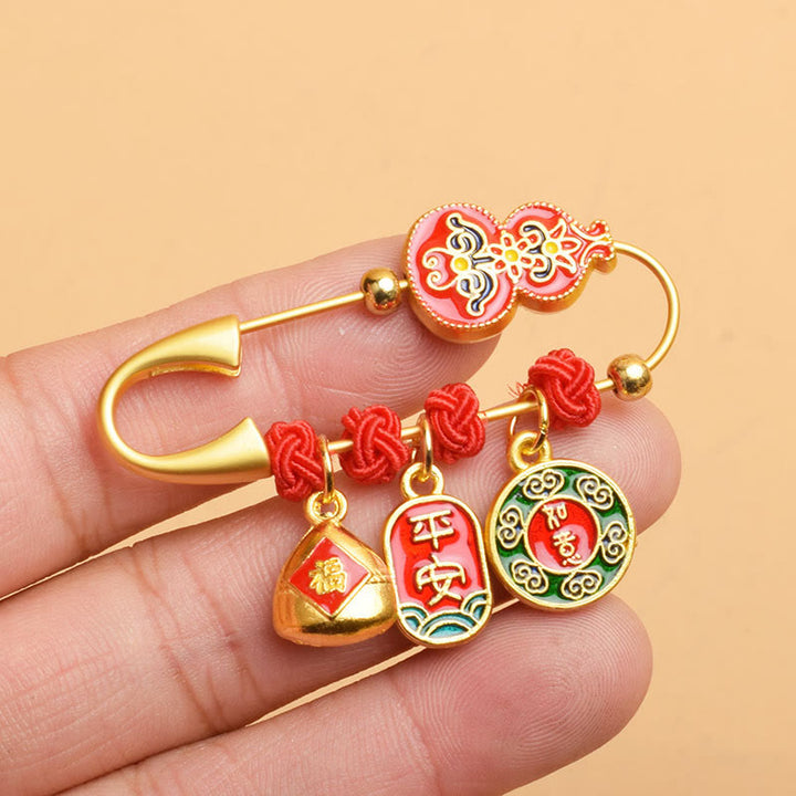 Buddha Stones Gourd Dancing Lion Fu Character Safe And Well Blessing Brooch - Gourd Zongzi - image 7