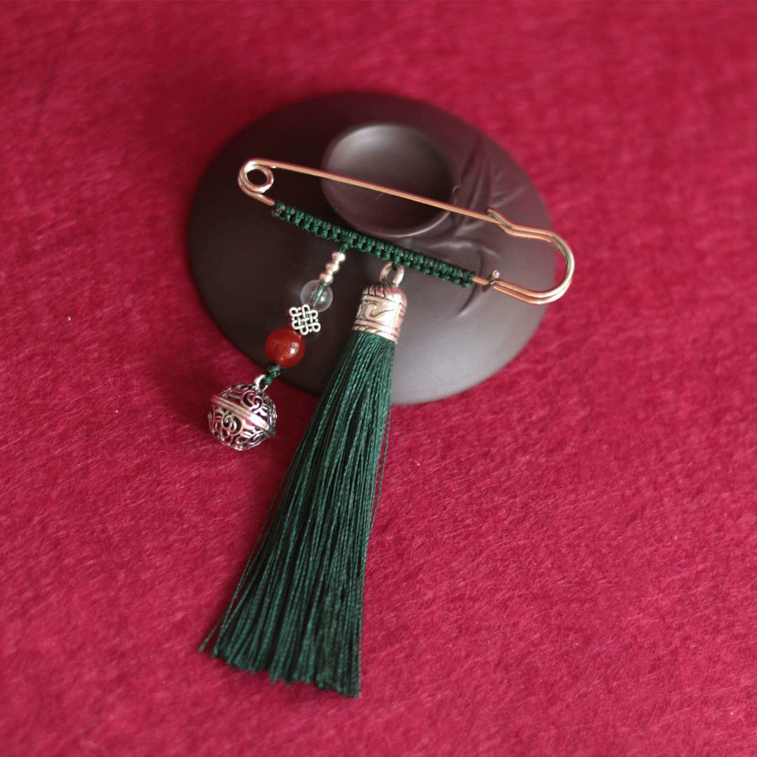 Buddha Stones Retro Bell Tassels Brooch - Dark Green - image 0