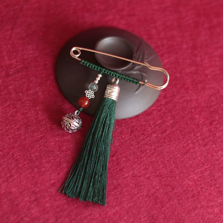 Buddha Stones Retro Bell Tassels Brooch - Dark Green - image 0