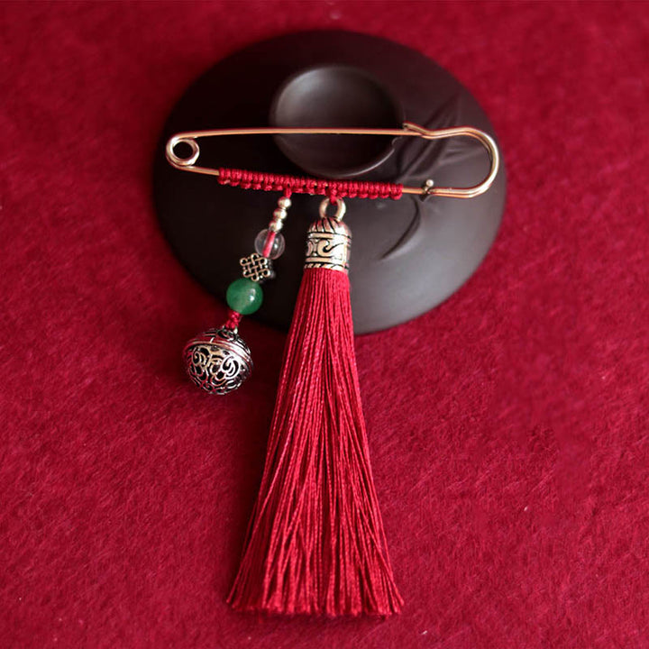 Buddha Stones Retro Bell Tassels Brooch - Wine Red - image 2