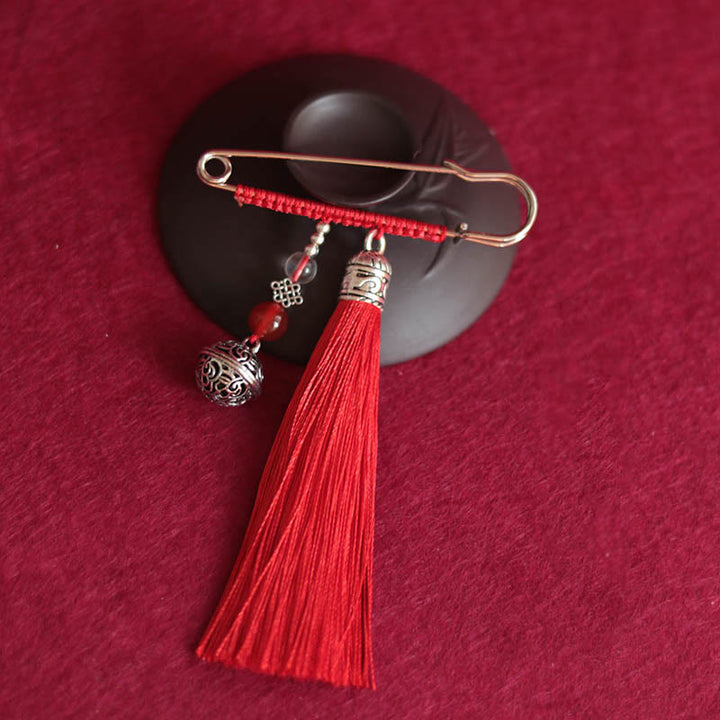 Buddha Stones Retro Bell Tassels Brooch - Red - image 3