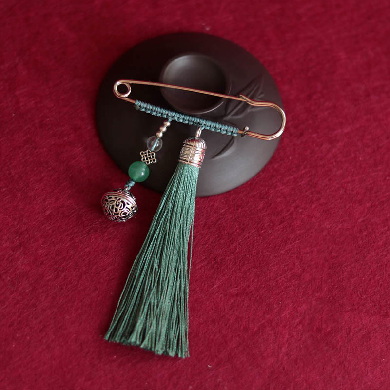 Buddha Stones Retro Bell Tassels Brooch - Green - image 6