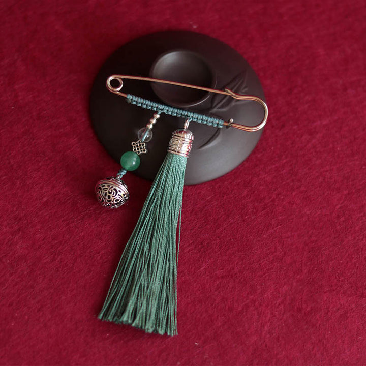 Buddha Stones Retro Bell Tassels Brooch - Green - image 6
