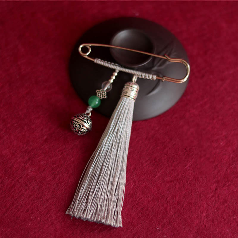 Buddha Stones Retro Bell Tassels Brooch - Silver Gray - image 5