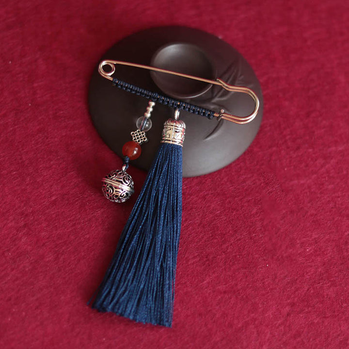 Buddha Stones Retro Bell Tassels Brooch - Navy Blue - image 4