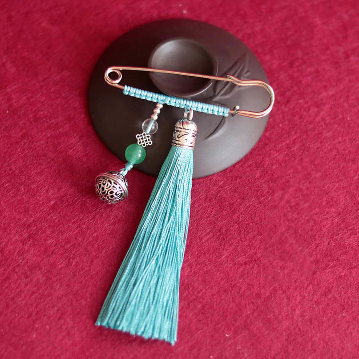Buddha Stones Retro Bell Tassels Brooch - Cyan - image 8