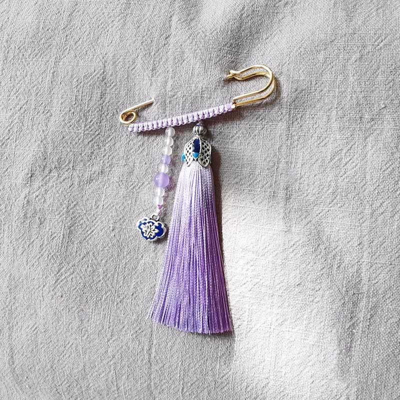 Buddha Stones Vintage Chalcedony Beads Tassels Positive Brooch - image 5