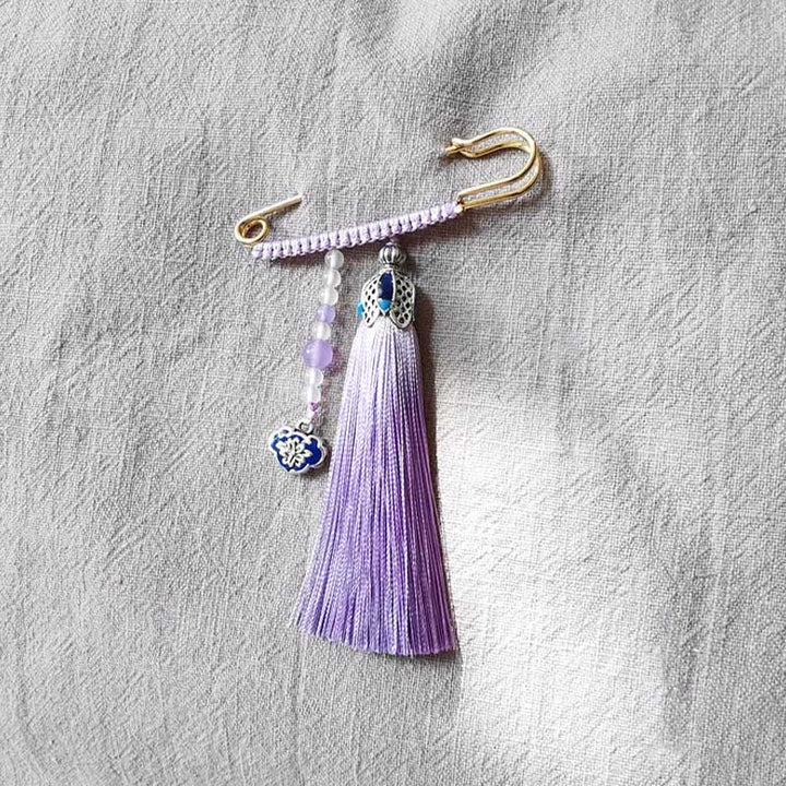 Buddha Stones Vintage Chalcedony Beads Tassels Positive Brooch - image 5
