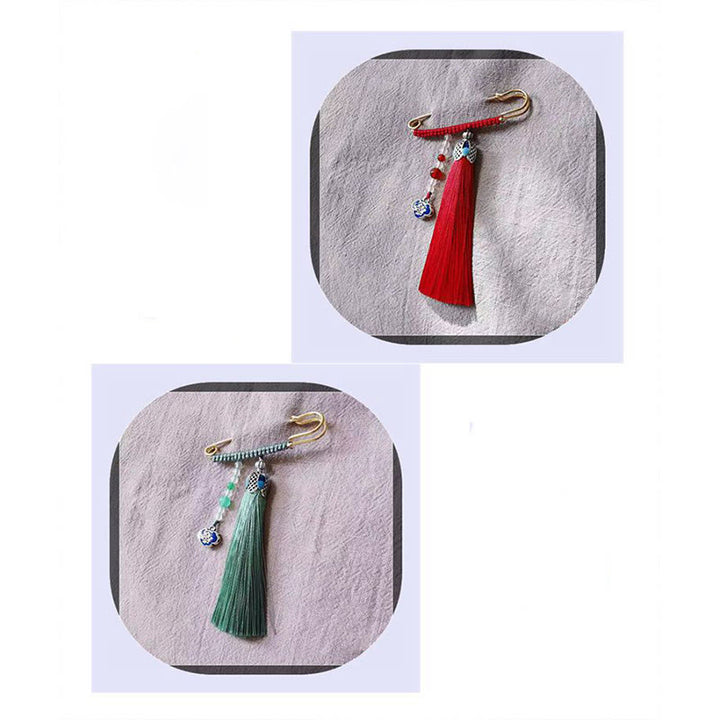 Buddha Stones Vintage Chalcedony Beads Tassels Positive Brooch - image 8