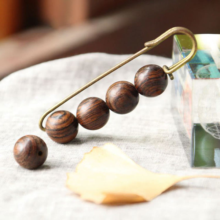 Buddha Stones Vintage Sandalwood Agathis Alba Ebony Wood Peltogyne Beads Healing Brooch - Tiger Skin Sandalwood - image 4