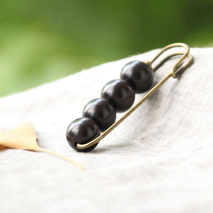 Buddha Stones Vintage Sandalwood Agathis Alba Ebony Wood Peltogyne Beads Healing Brooch - Ebony Wood - image 14