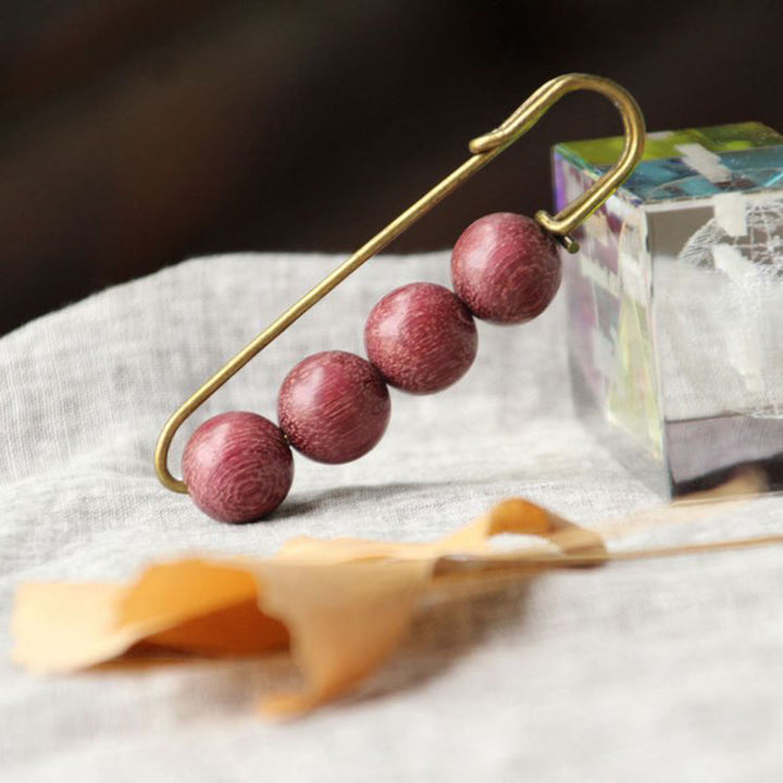 Buddha Stones Vintage Sandalwood Agathis Alba Ebony Wood Peltogyne Beads Healing Brooch - Peltogyne - image 19