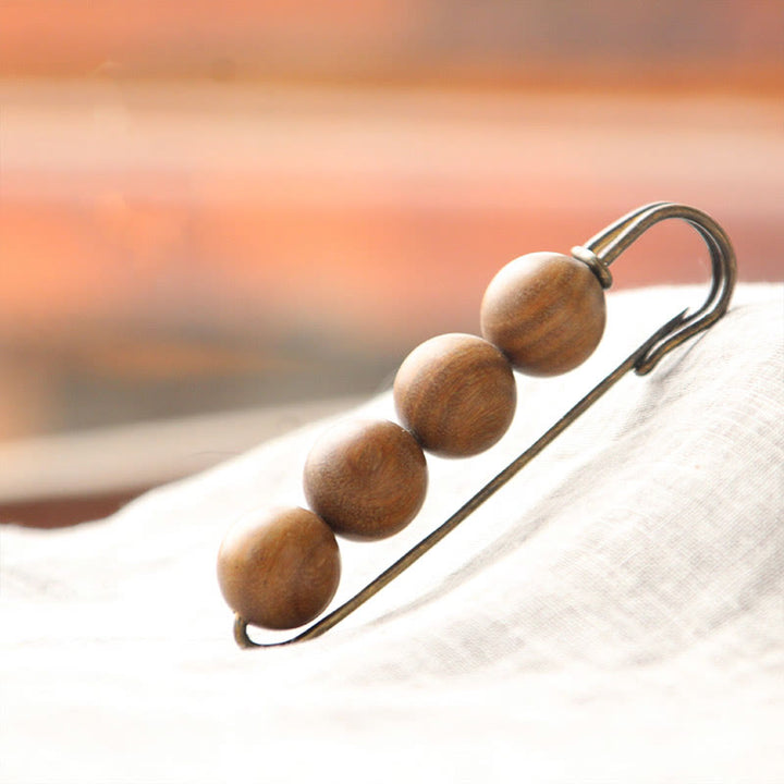 Buddha Stones Vintage Sandalwood Agathis Alba Ebony Wood Peltogyne Beads Healing Brooch - Green Sandalwood - image 24