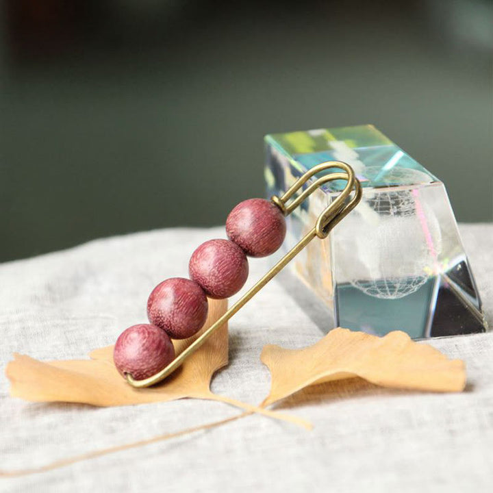 Buddha Stones Vintage Sandalwood Agathis Alba Ebony Wood Peltogyne Beads Healing Brooch - image 22