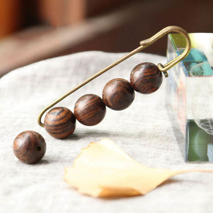 Buddha Stones Vintage Sandalwood Agathis Alba Ebony Wood Peltogyne Beads Healing Brooch - image 5