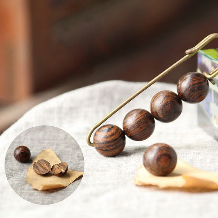 Buddha Stones Vintage Sandalwood Agathis Alba Ebony Wood Peltogyne Beads Healing Brooch - image 6