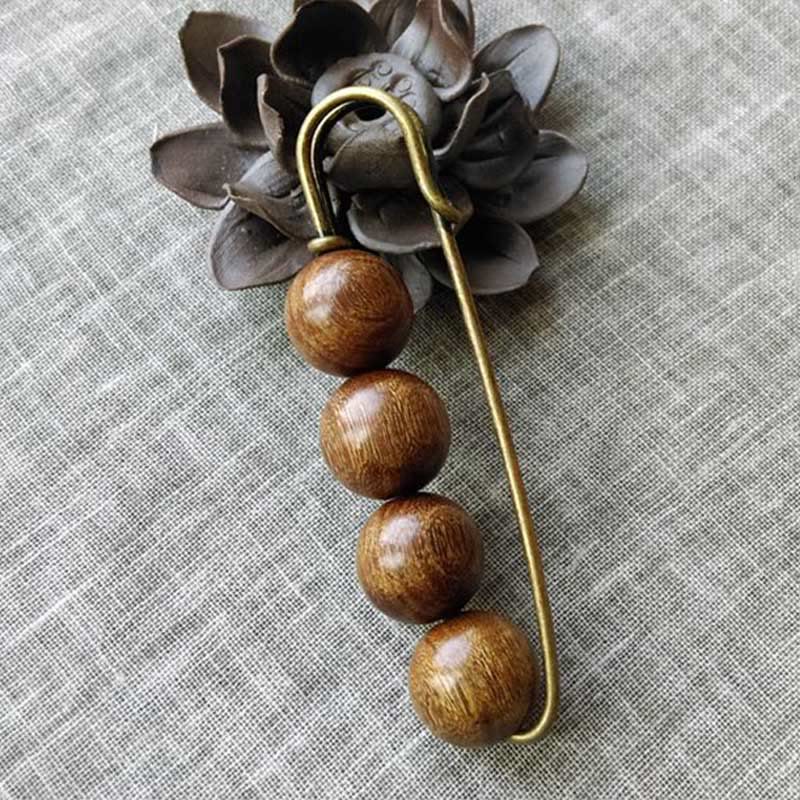 Buddha Stones Vintage Sandalwood Agathis Alba Ebony Wood Peltogyne Beads Healing Brooch - image 2