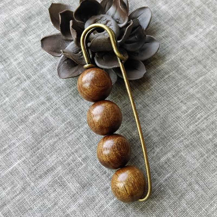 Buddha Stones Vintage Sandalwood Agathis Alba Ebony Wood Peltogyne Beads Healing Brooch - image 2