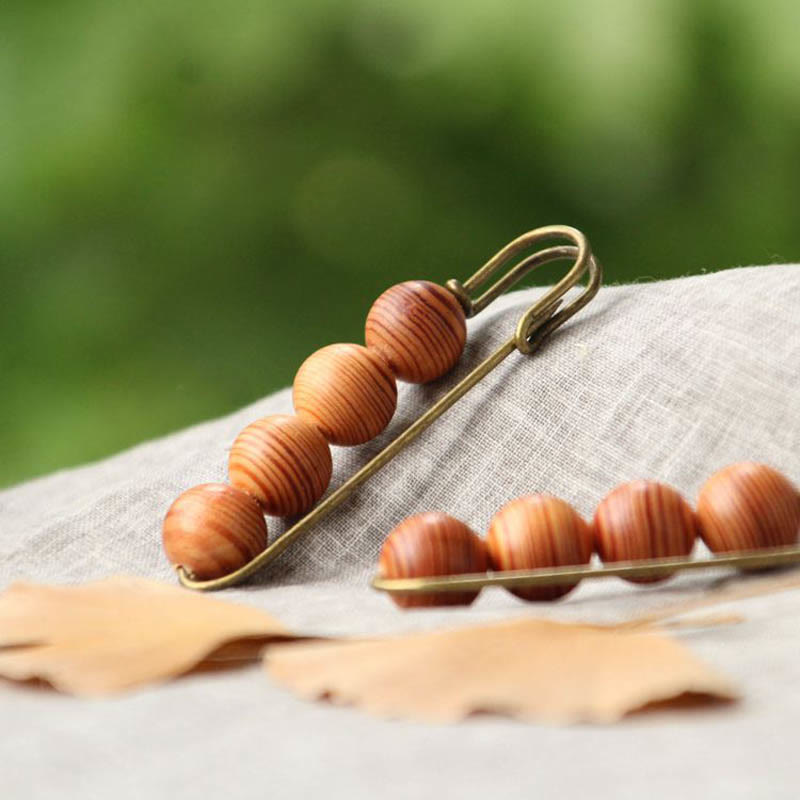 Buddha Stones Vintage Sandalwood Agathis Alba Ebony Wood Peltogyne Beads Healing Brooch - image 9