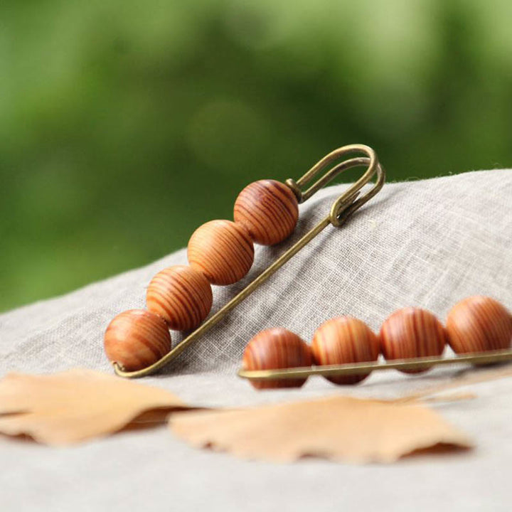 Buddha Stones Vintage Sandalwood Agathis Alba Ebony Wood Peltogyne Beads Healing Brooch - image 9