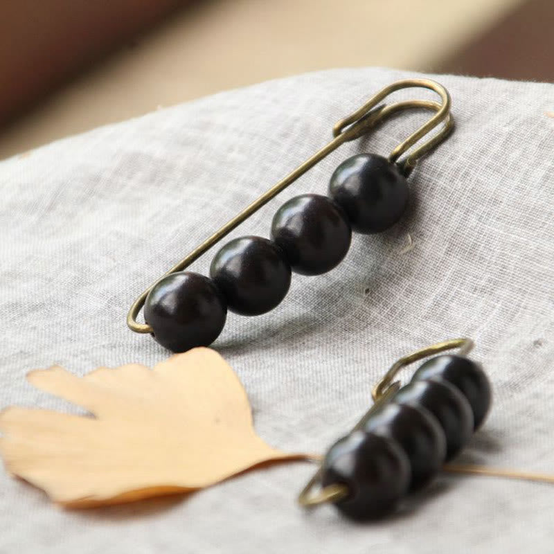 Buddha Stones Vintage Sandalwood Agathis Alba Ebony Wood Peltogyne Beads Healing Brooch - image 16