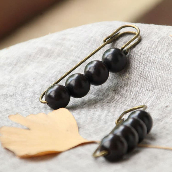 Buddha Stones Vintage Sandalwood Agathis Alba Ebony Wood Peltogyne Beads Healing Brooch - image 16