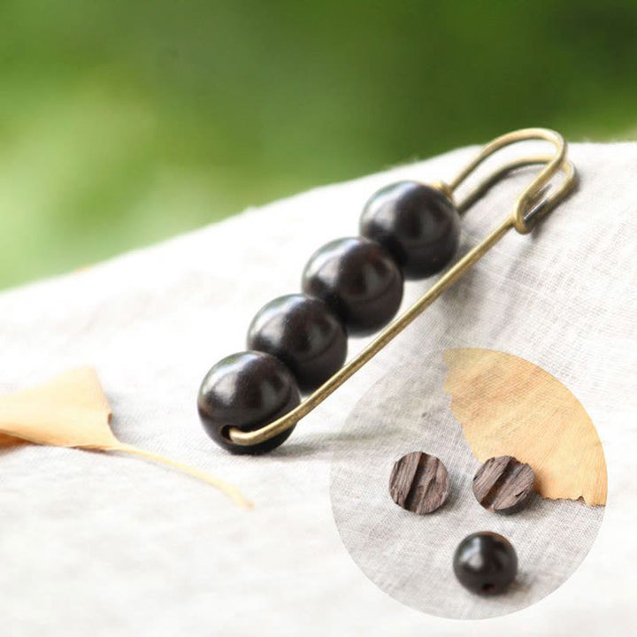Buddha Stones Vintage Sandalwood Agathis Alba Ebony Wood Peltogyne Beads Healing Brooch - image 17