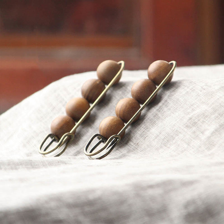 Buddha Stones Vintage Sandalwood Agathis Alba Ebony Wood Peltogyne Beads Healing Brooch - image 28