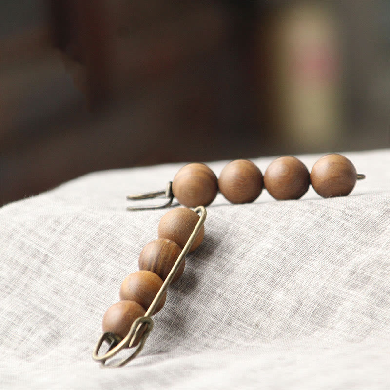 Buddha Stones Vintage Sandalwood Agathis Alba Ebony Wood Peltogyne Beads Healing Brooch - image 27