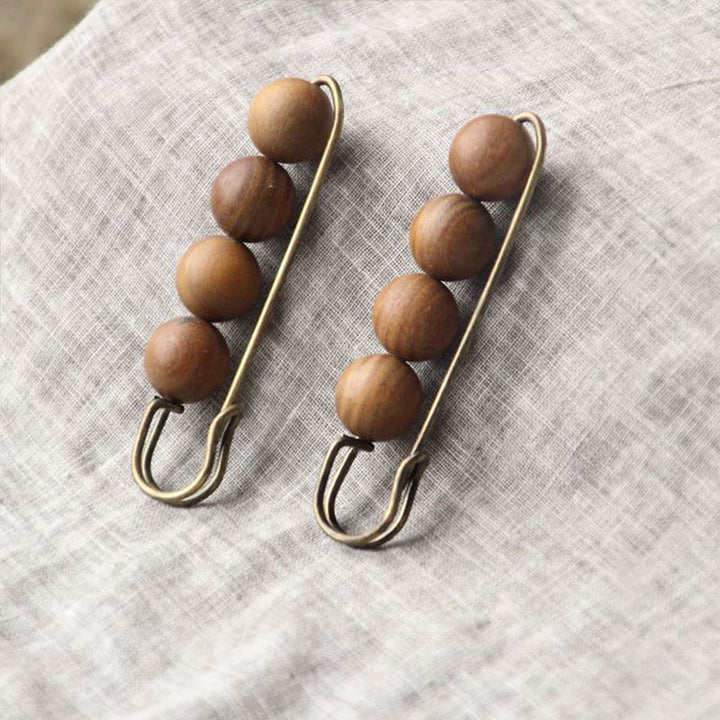 Buddha Stones Vintage Sandalwood Agathis Alba Ebony Wood Peltogyne Beads Healing Brooch - image 25