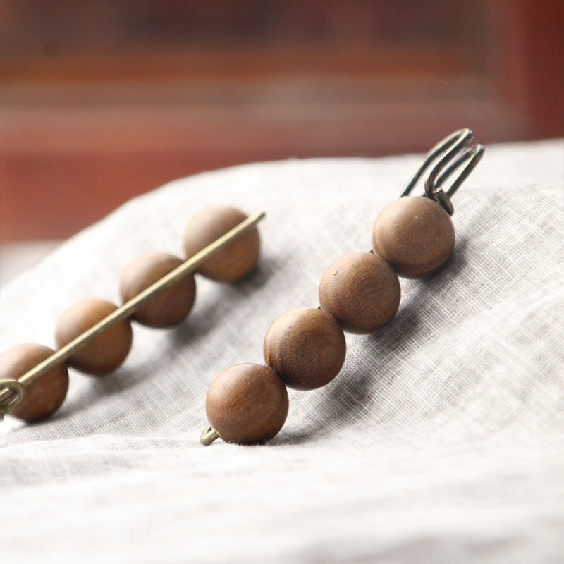 Buddha Stones Vintage Sandalwood Agathis Alba Ebony Wood Peltogyne Beads Healing Brooch - image 29
