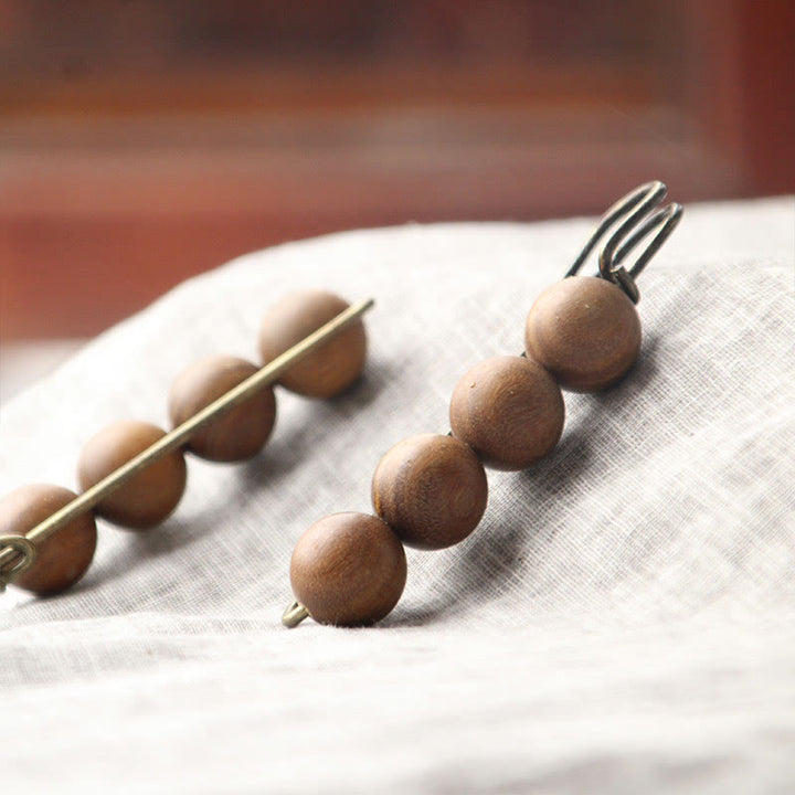Buddha Stones Vintage Sandalwood Agathis Alba Ebony Wood Peltogyne Beads Healing Brooch - image 29
