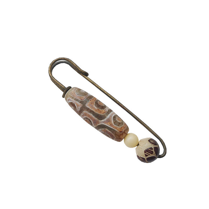 Buddha Stones Nine-Eye Dzi Bead Bodhi Seed Lotus Protection Brooch - image 4