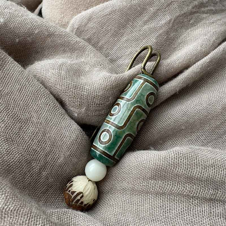 Buddha Stones Nine-Eye Dzi Bead Bodhi Seed Lotus Protection Brooch - Green Nine-Eye Dzi Bead - image 8