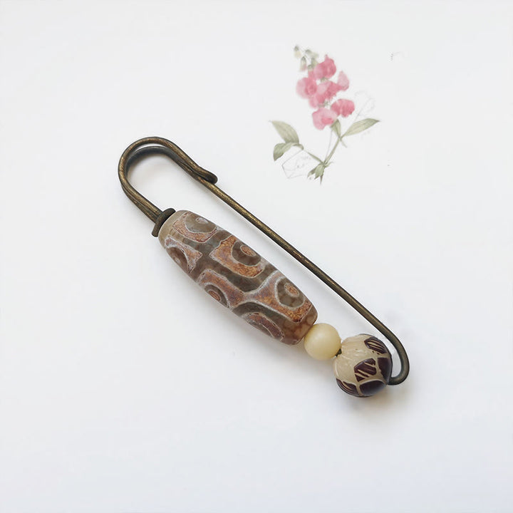 Buddha Stones Nine-Eye Dzi Bead Bodhi Seed Lotus Protection Brooch - image 2