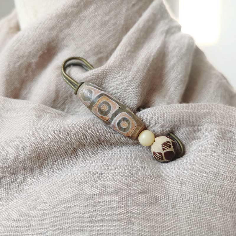 Buddha Stones Nine-Eye Dzi Bead Bodhi Seed Lotus Protection Brooch - image 1