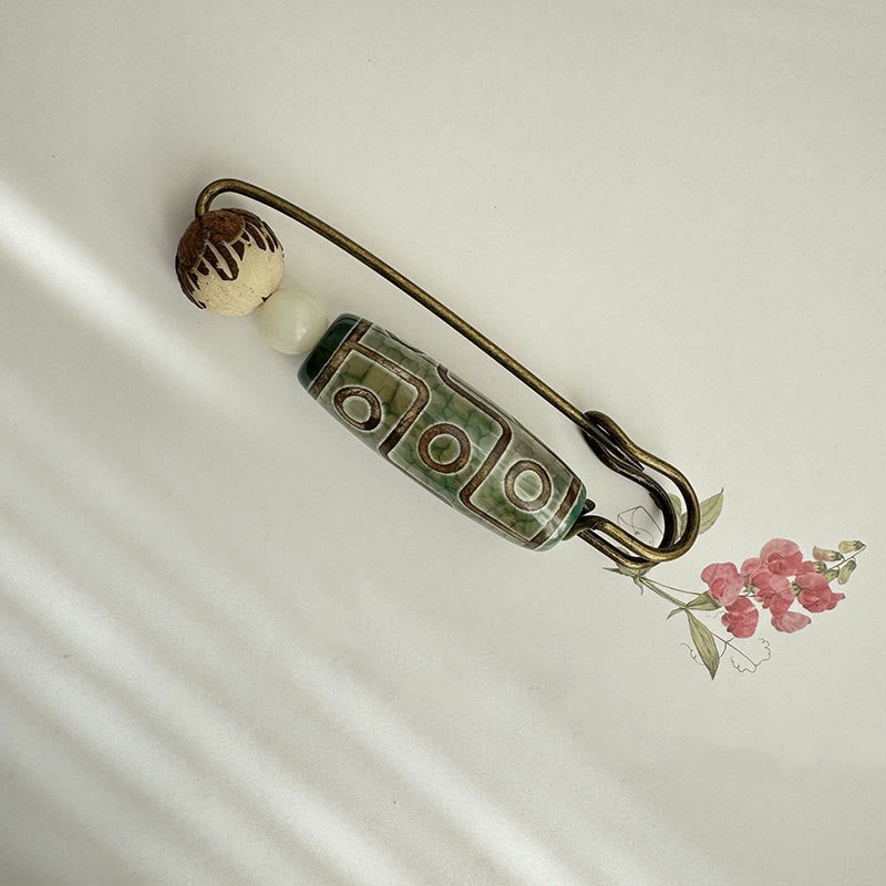 Buddha Stones Nine-Eye Dzi Bead Bodhi Seed Lotus Protection Brooch - image 11