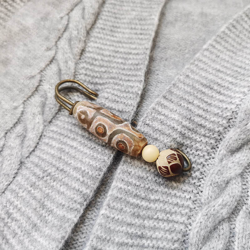 Buddha Stones Nine-Eye Dzi Bead Bodhi Seed Lotus Protection Brooch - image 3