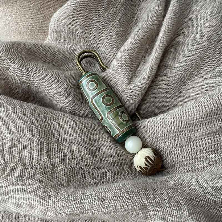Buddha Stones Nine-Eye Dzi Bead Bodhi Seed Lotus Protection Brooch - image 9