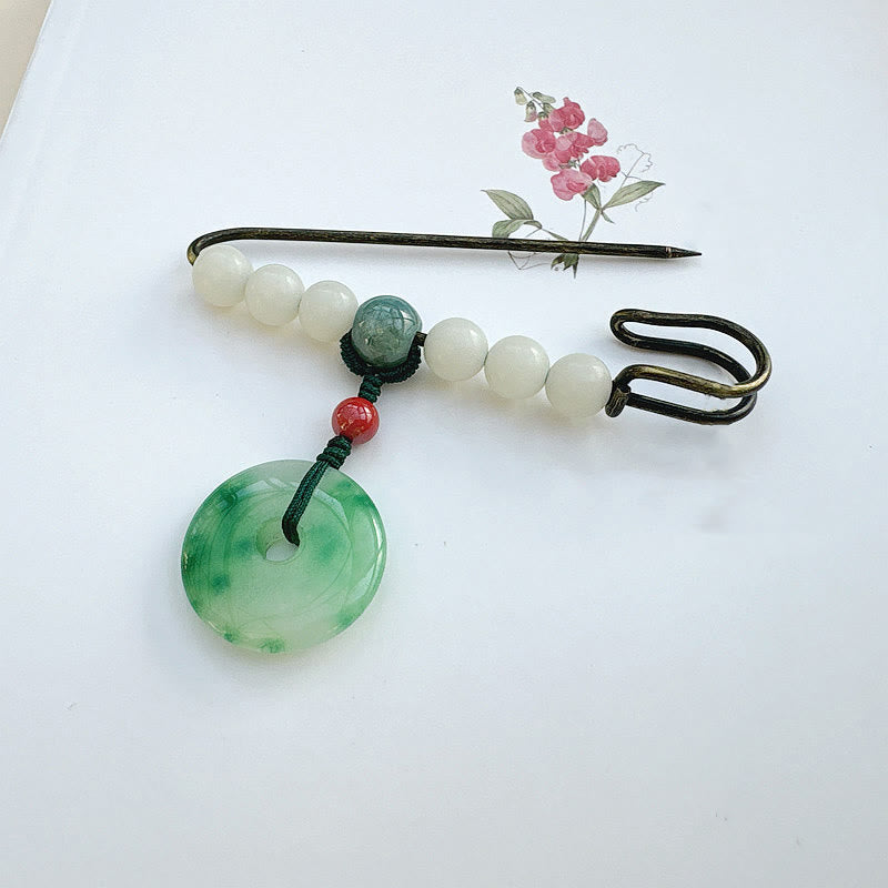 Buddha Stones Bodhi Seed Jade Peace Buckle Luck Brooch - image 1