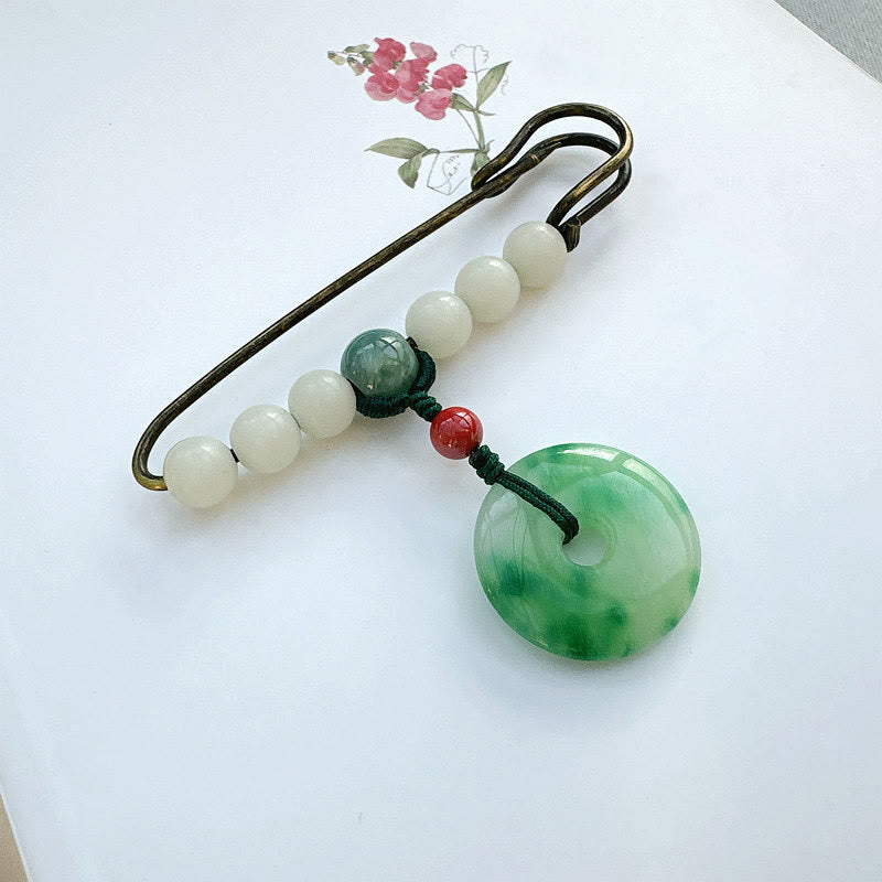 Buddha Stones Bodhi Seed Jade Peace Buckle Luck Brooch - image 2