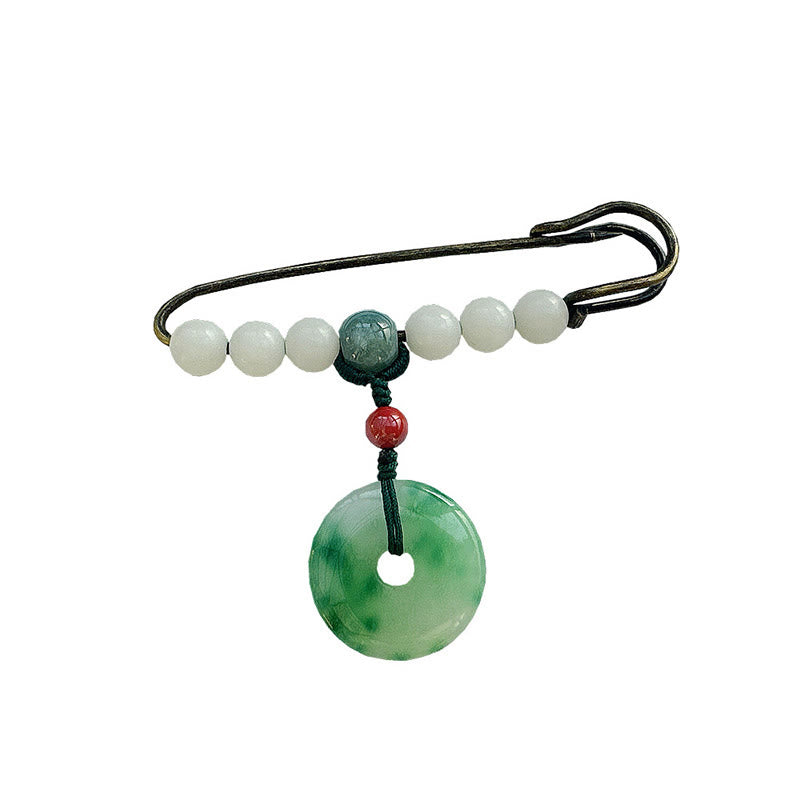 Buddha Stones Bodhi Seed Jade Peace Buckle Luck Brooch - image 5