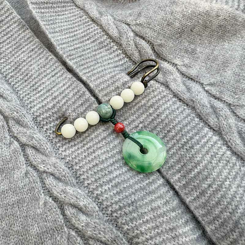 Buddha Stones Bodhi Seed Jade Peace Buckle Luck Brooch - image 3