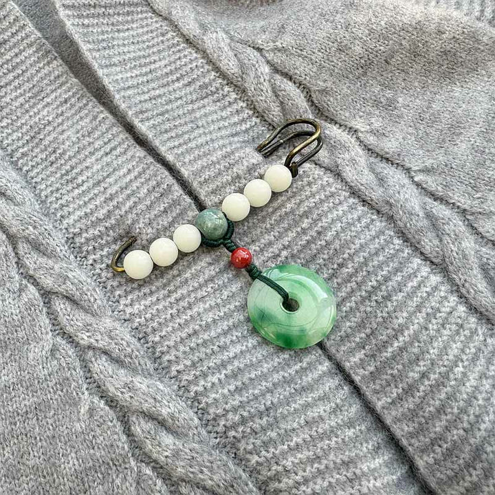 Buddha Stones Bodhi Seed Jade Peace Buckle Luck Brooch - image 3