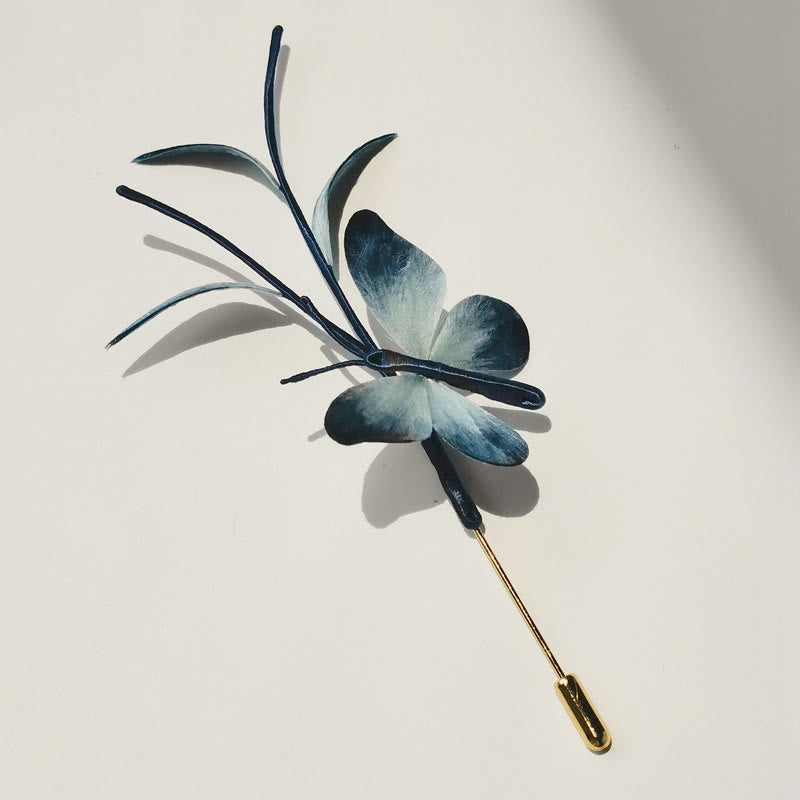 Buddha Stones Handmade Velvet Flower Mulberry Silk Butterfly Brooch Hairpin - Brooch - image 0